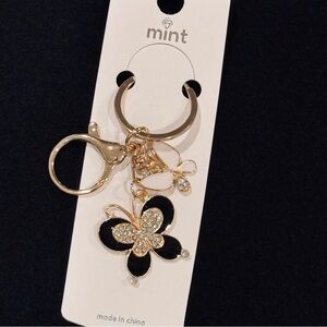 BAG CHARM Mint Boutique Black Enameled Butterfly Keychain NWT